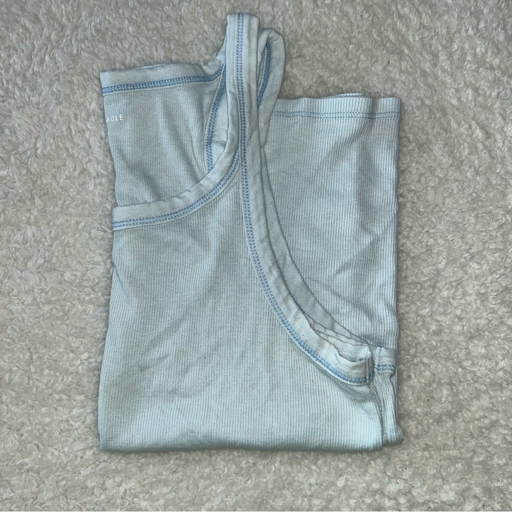 American Eagle Mock Neck Tank Top Large Light Blue